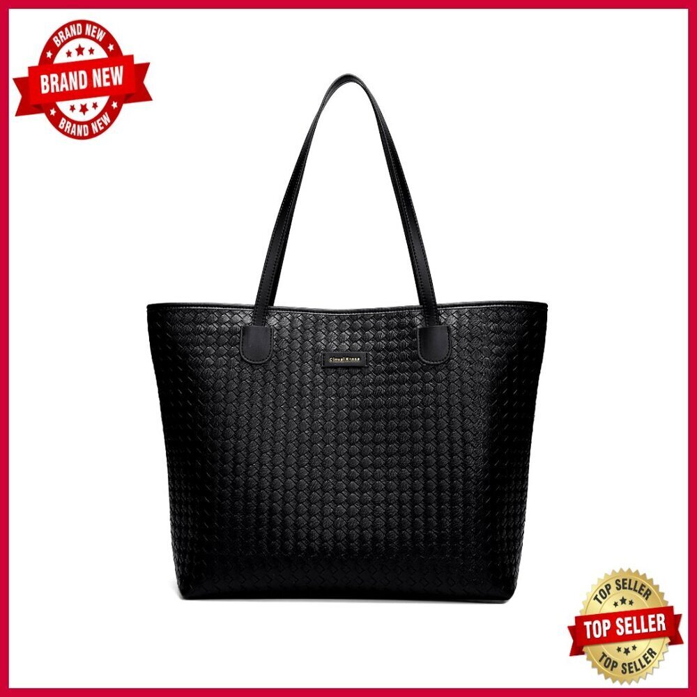 Large Vegan Leather Tote Bag with Zipper Closure for Work and Travel